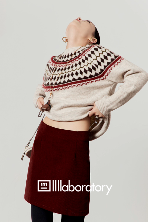 Nordic Crew Neck Knit / Suede Mini Skirt