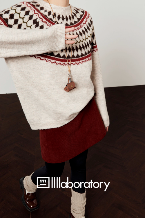 Nordic Crew Neck Knit / Suede Mini Skirt