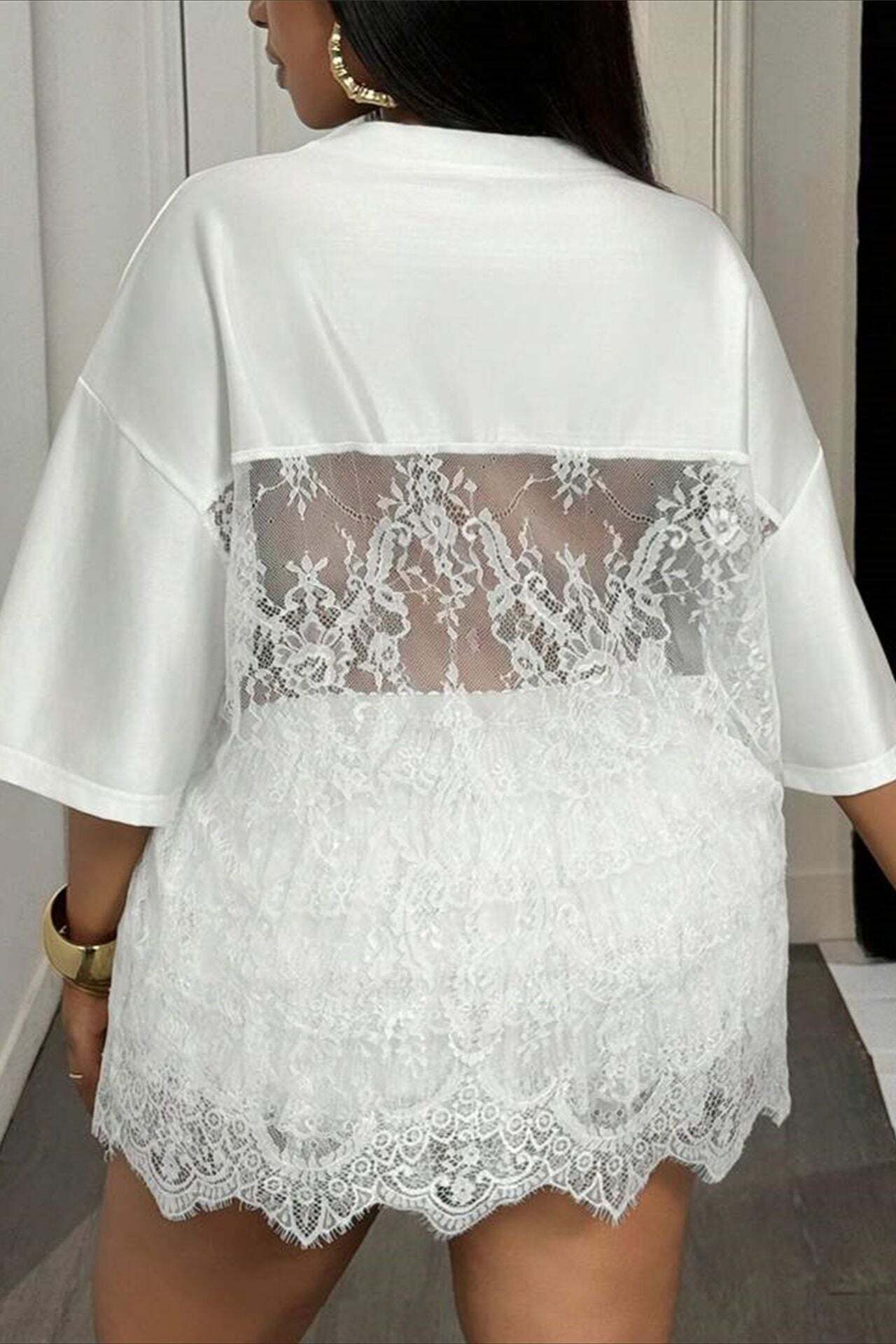 Number Print Loose Street Sheer Lace T-shirt Number Print Loose Street Sheer Lace T-shirt