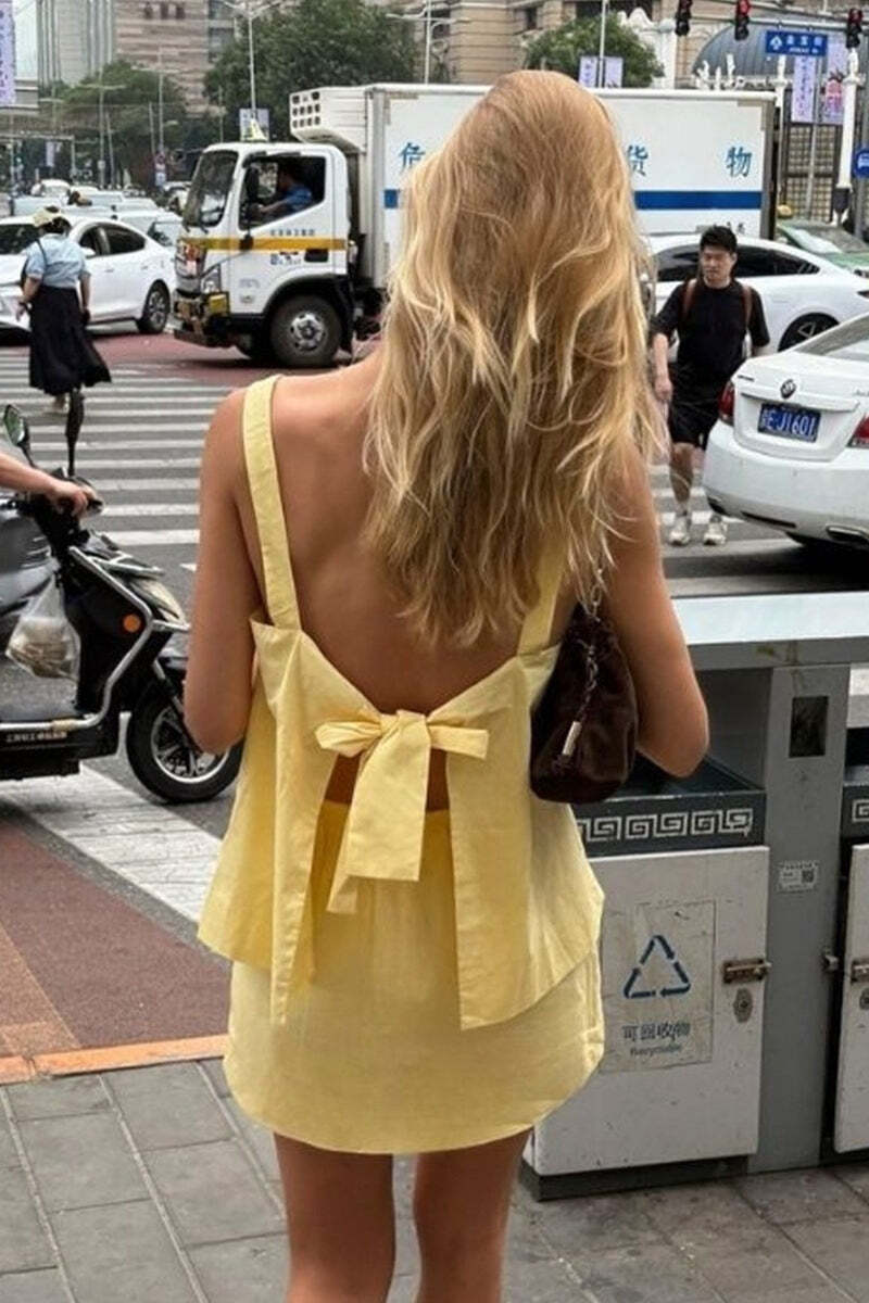 Off Shoulder Cami Tie Back Two Piece Set Off Shoulder Cami Tie Back Two Piece Set