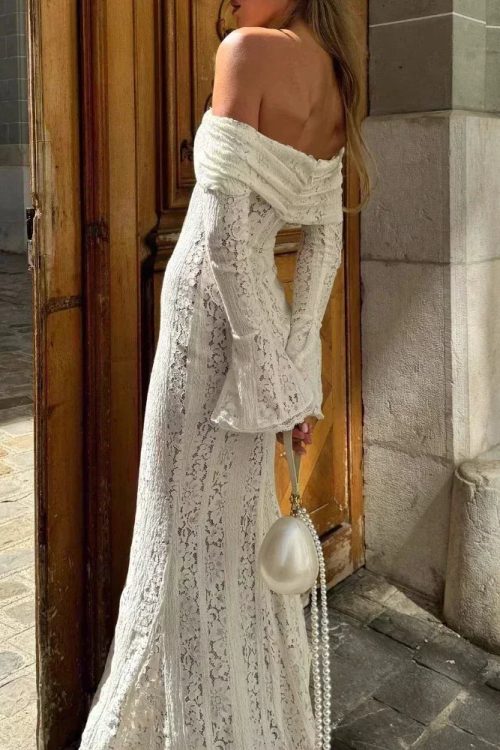 Off-Shoulder Lace Maxi Dress