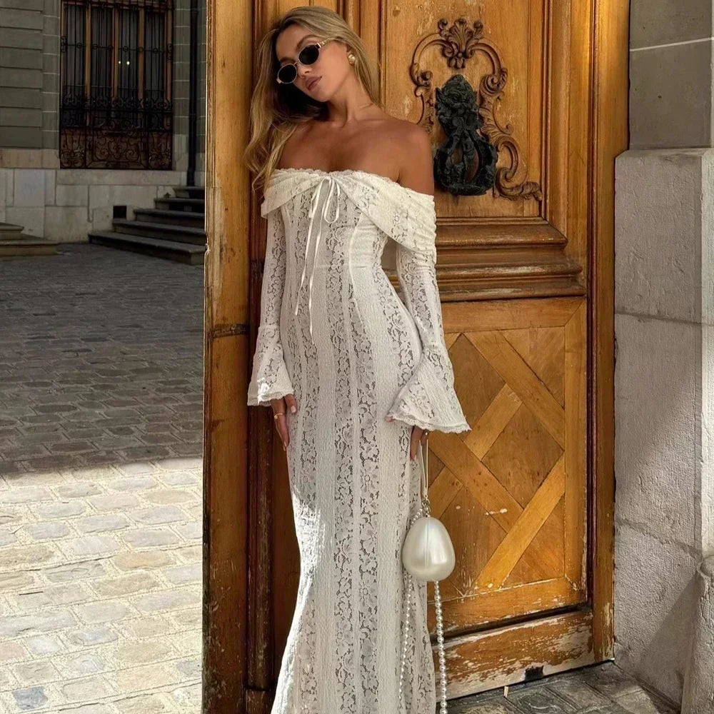 Off-Shoulder Lace Maxi Dress