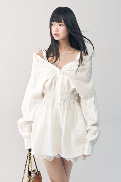 Off-Shoulder Long Sleeve Lace Dress