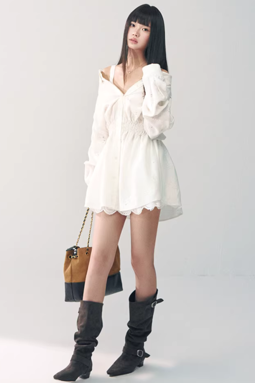 Off-Shoulder Long Sleeve Lace Dress