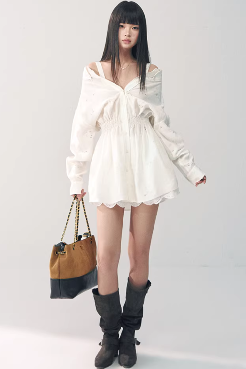 Off-Shoulder Long Sleeve Lace Dress