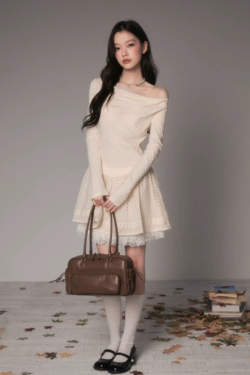 Off-Shoulder Polka Dot Dress