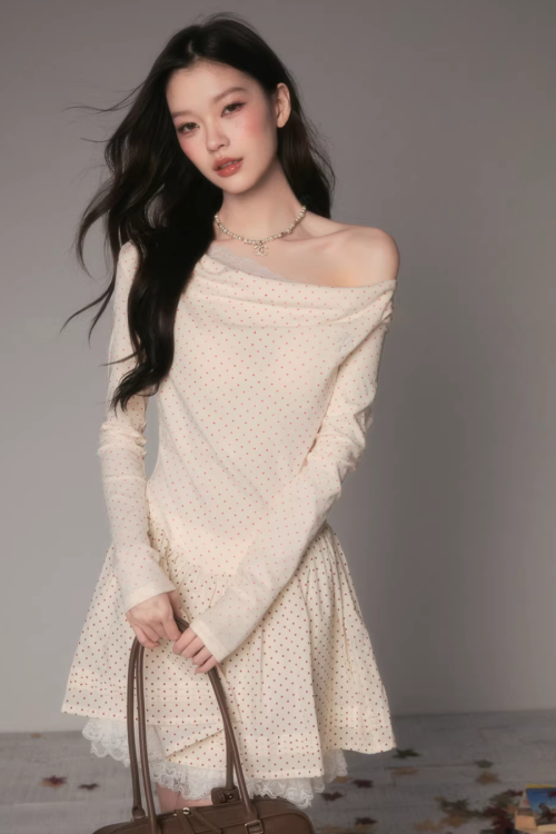 Off-Shoulder Polka Dot Dress