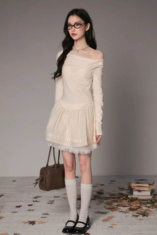 Off-Shoulder Polka Dot Dress