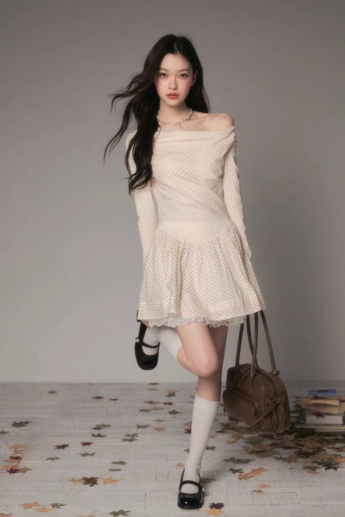 Off-Shoulder Polka Dot Dress