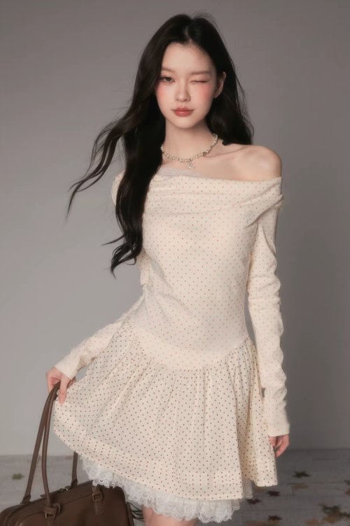 Off-Shoulder Polka Dot Dress