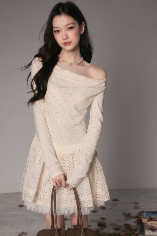 Off-Shoulder Polka Dot Dress