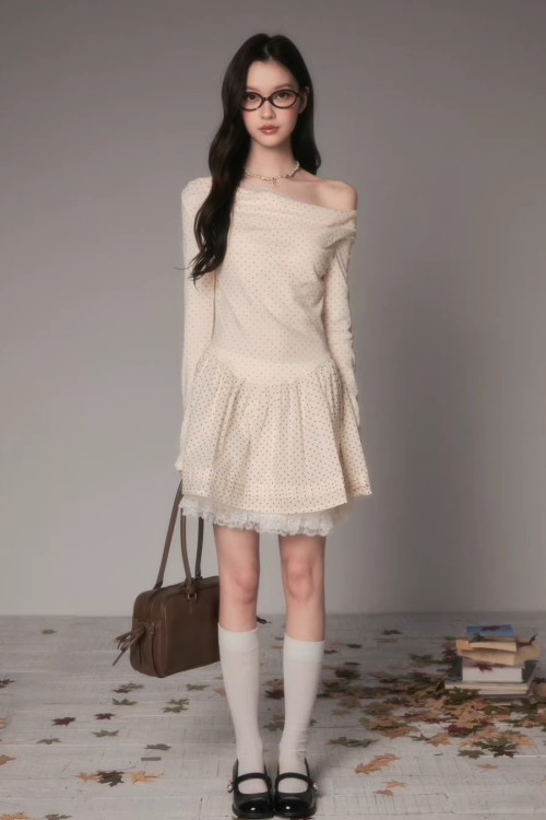 Off-Shoulder Polka Dot Dress