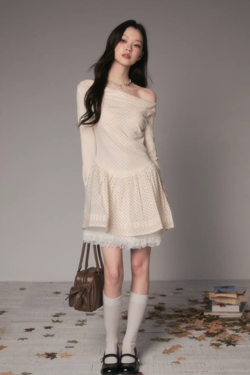 Off-Shoulder Polka Dot Dress