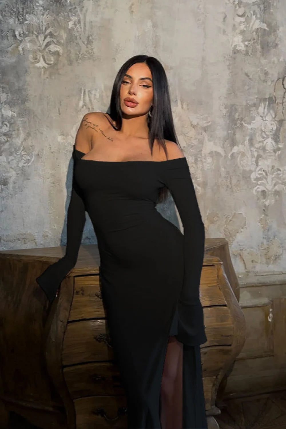 Off Shoulder Tie Fitted Elegant Maxi Dress Off Shoulder Tie Fitted Elegant Maxi Dress