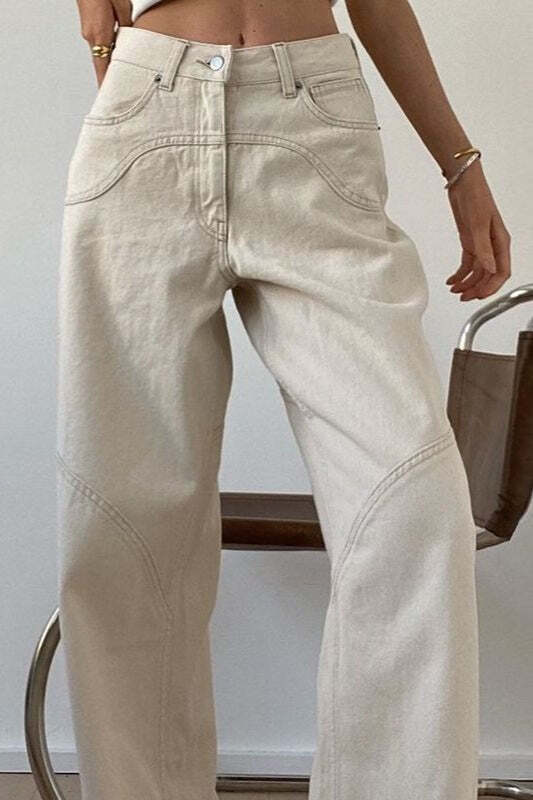 Off White High Waist Loose Straight Jeans Off White High Waist Loose Straight Jeans