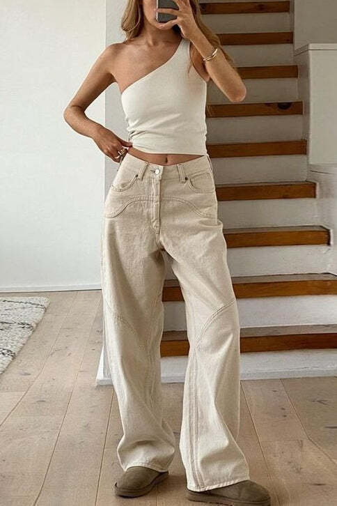 Off White High Waist Loose Straight Jeans Off White High Waist Loose Straight Jeans