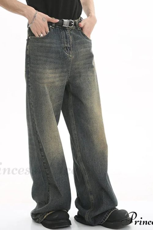 Old Male Pants Summer Blue Washed Denim Casual Menwear Wide Leg Trousers 2024 New Fashion Jeans