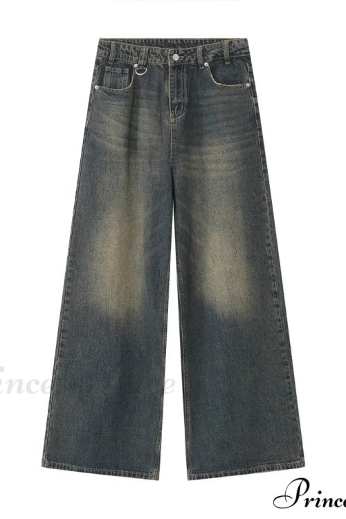 Old Male Pants Summer Blue Washed Denim Casual Menwear Wide Leg Trousers 2024 New Fashion Jeans