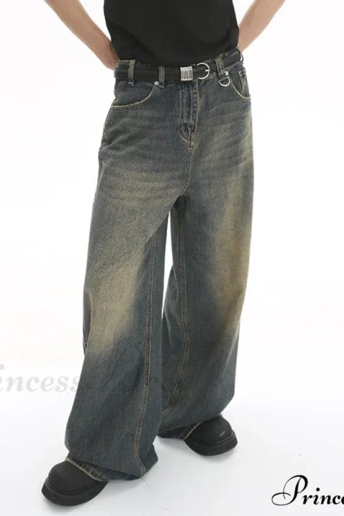 Old Male Pants Summer Blue Washed Denim Casual Menwear Wide Leg Trousers 2024 New Fashion Jeans