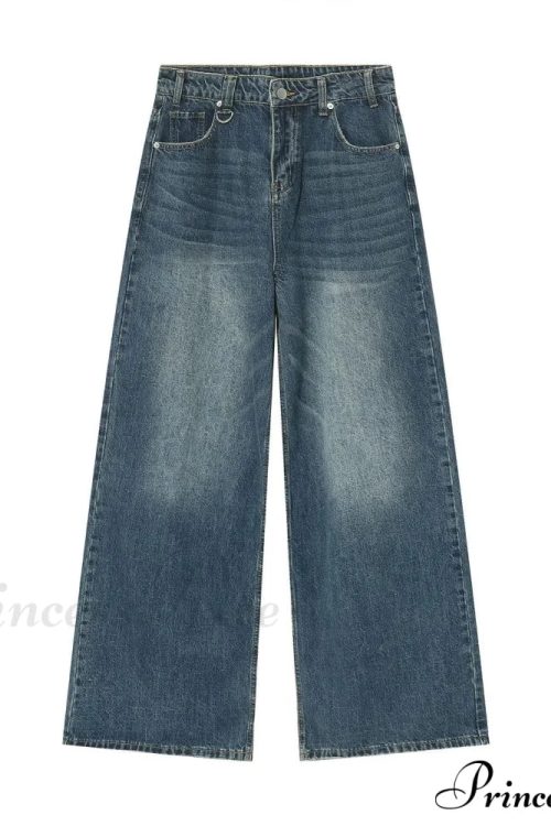 Old Male Pants Summer Blue Washed Denim Casual Menwear Wide Leg Trousers 2024 New Fashion Jeans