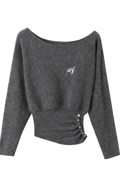 One-Shoulder Long-Sleeve Top / Wide Pants / Relaxed Long Skirt