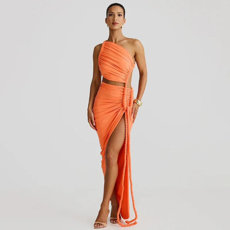 One Shoulder Ruched Maxi Dress