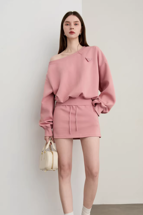 One-Shoulder Sweatshirt Top / Mini Skirt