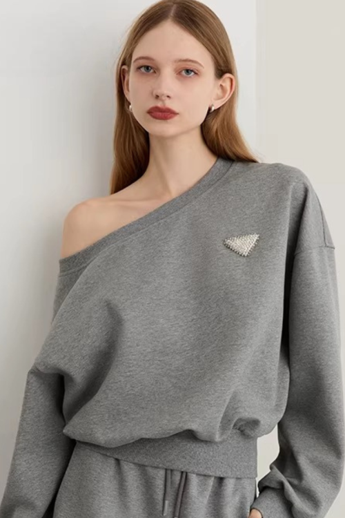 One-Shoulder Sweatshirt Top / Mini Skirt