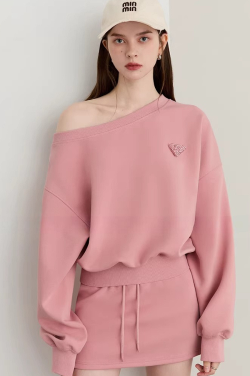 One-Shoulder Sweatshirt Top / Mini Skirt