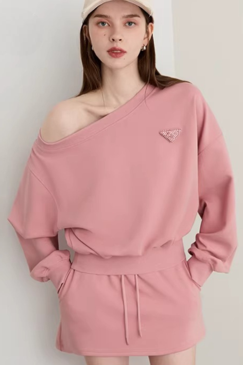 One-Shoulder Sweatshirt Top / Mini Skirt