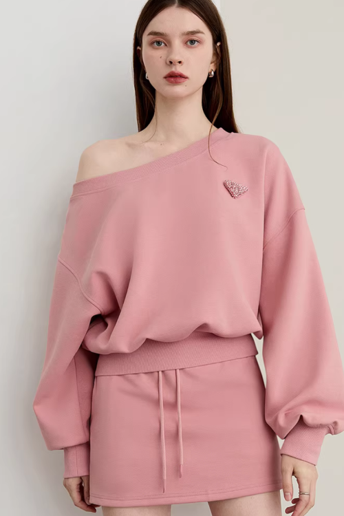 One-Shoulder Sweatshirt Top / Mini Skirt