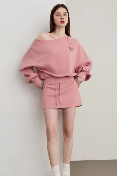 One-Shoulder Sweatshirt Top / Mini Skirt