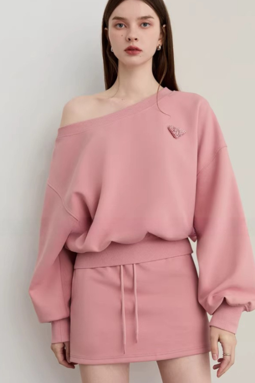 One-Shoulder Sweatshirt Top / Mini Skirt