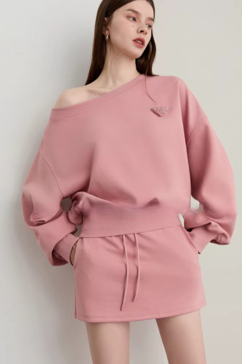 One-Shoulder Sweatshirt Top / Mini Skirt