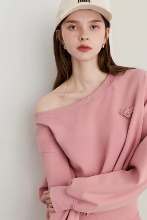 One-Shoulder Sweatshirt Top / Mini Skirt