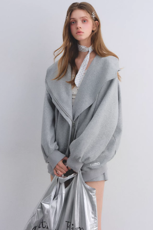 Oversized Collar Zip-Up Hoodie / Flare Sweatpants