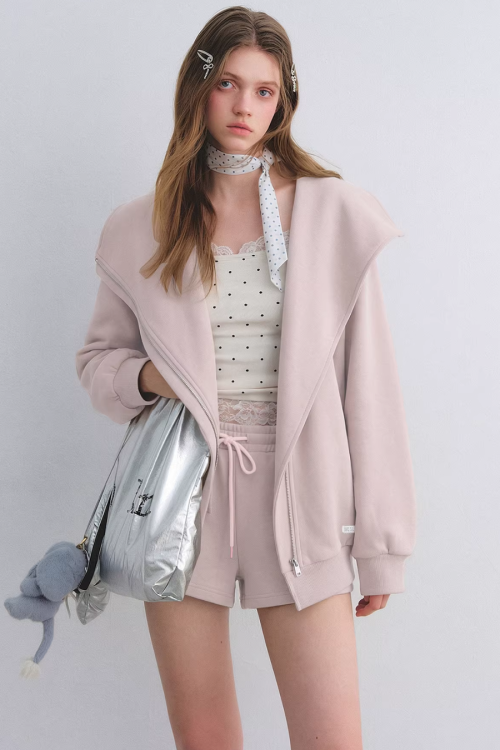 Oversized Collar Zip-Up Hoodie / Flare Sweatpants