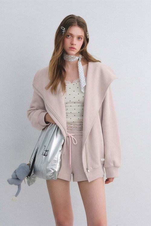 Oversized Collar Zip-Up Hoodie / Flare Sweatpants