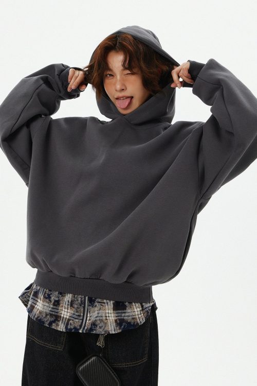 Oversized Leather Patch Design Hoodie