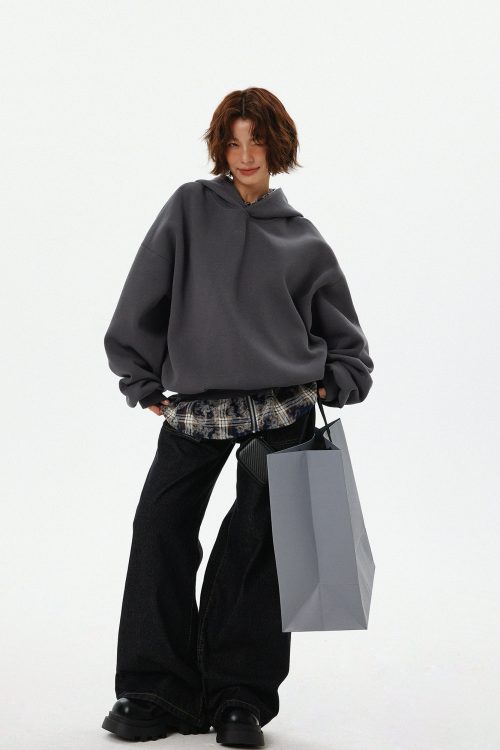 Oversized Leather Patch Design Hoodie