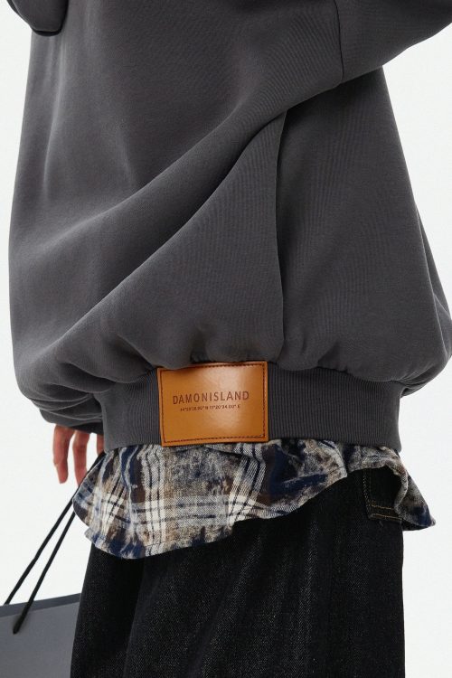 Oversized Leather Patch Design Hoodie