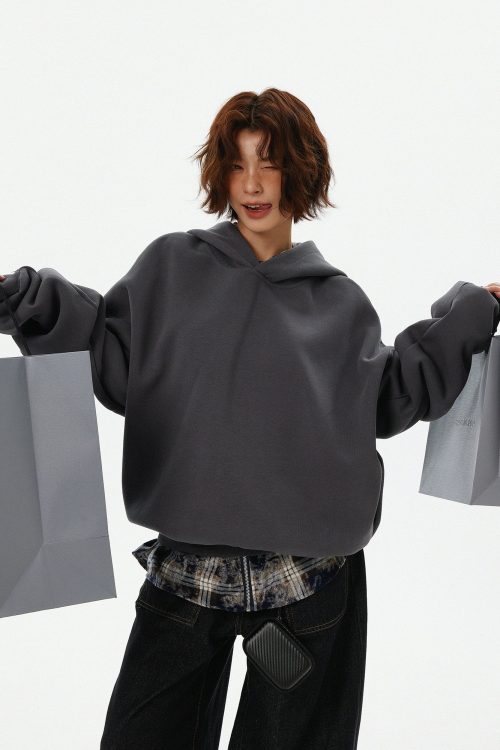 Oversized Leather Patch Design Hoodie