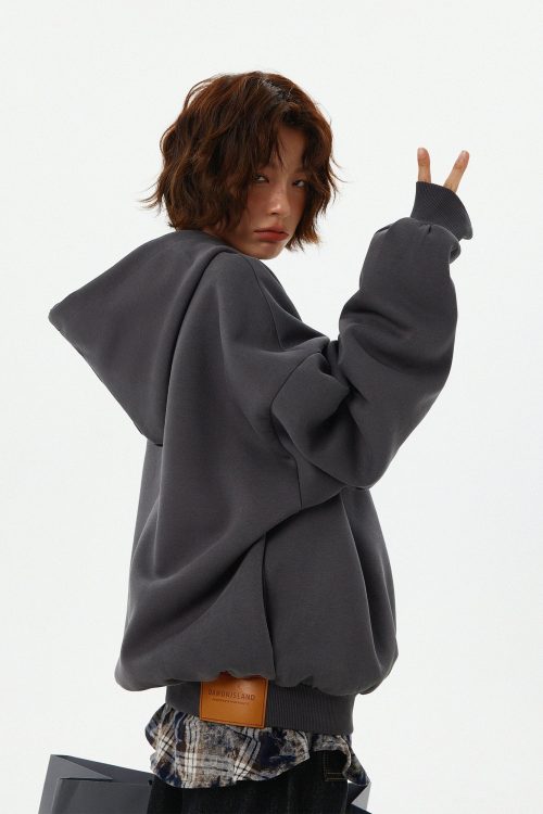 Oversized Leather Patch Design Hoodie