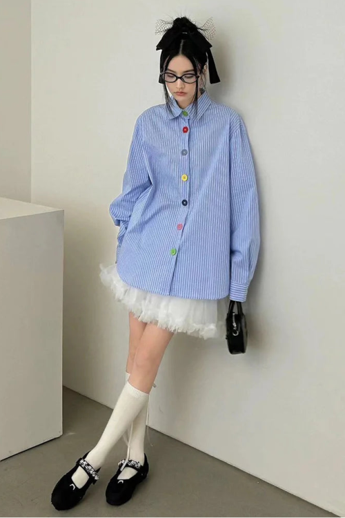 Oversized Stripe Button-Up Shirt