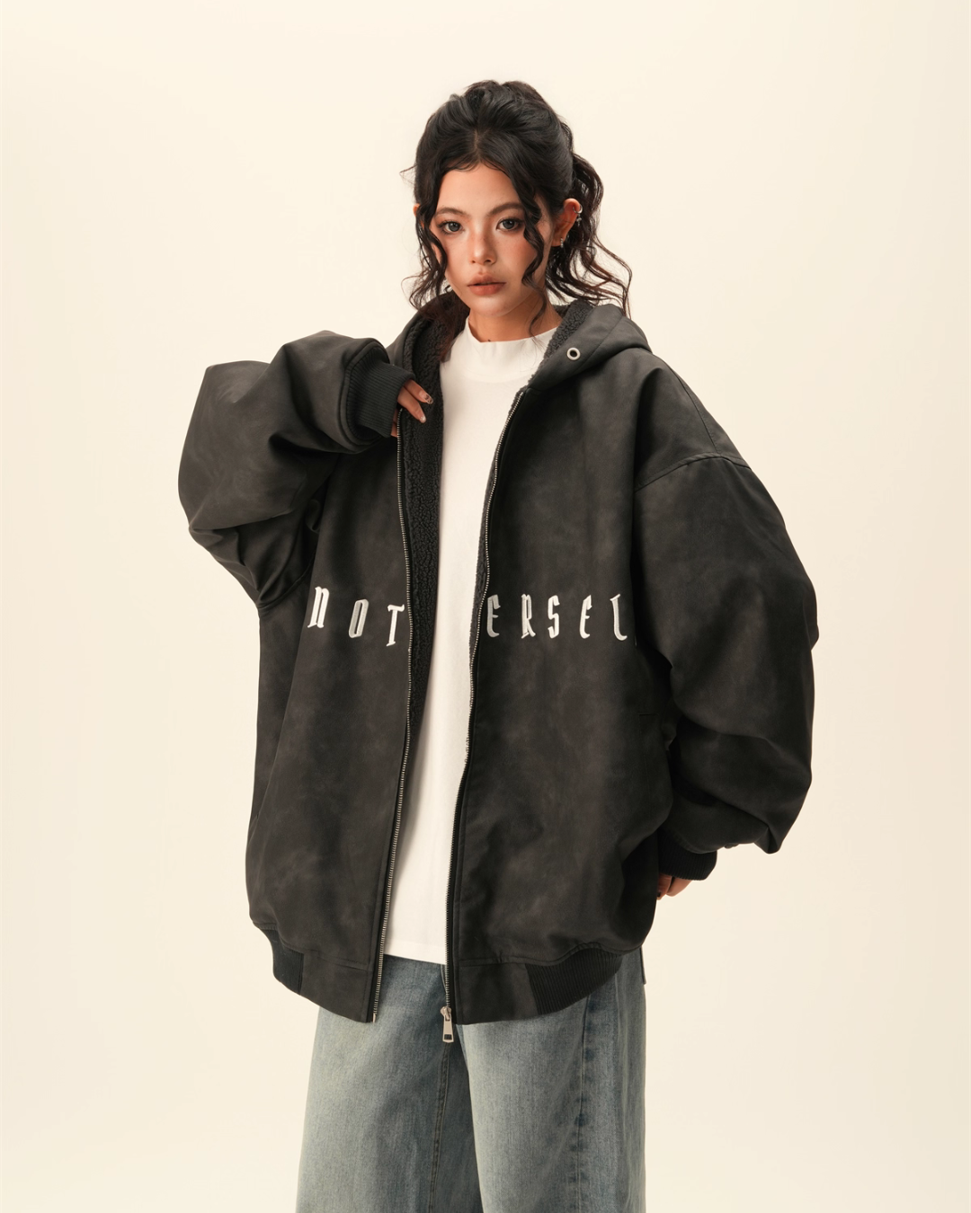 Oversized Suede Zip Hoodie Oversized Suede Zip Hoodie