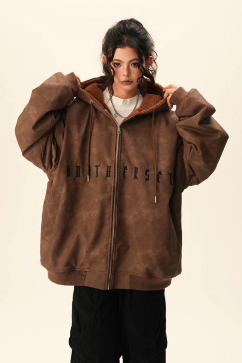 Oversized Suede Zip Hoodie