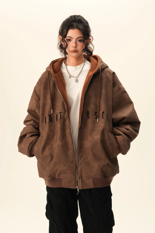 Oversized Suede Zip Hoodie