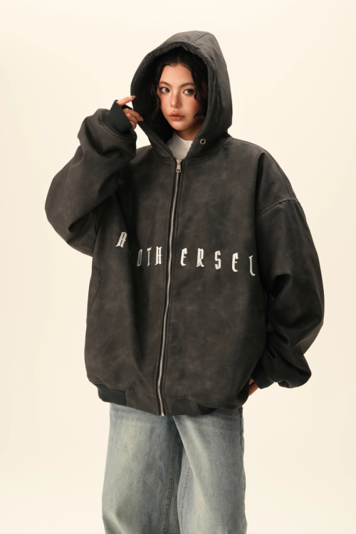 Oversized Suede Zip Hoodie