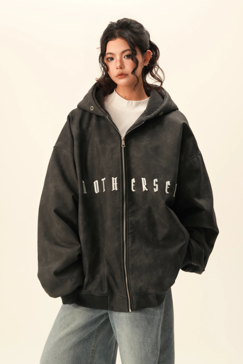 Oversized Suede Zip Hoodie