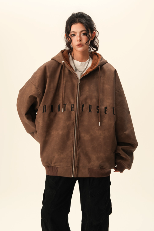 Oversized Suede Zip Hoodie